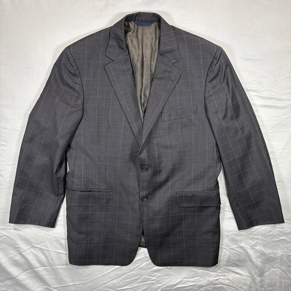 BURBERRY Blue/Grey Plaid 100% Wool Blend Blazer Jacket Men's Size 45 Luxury